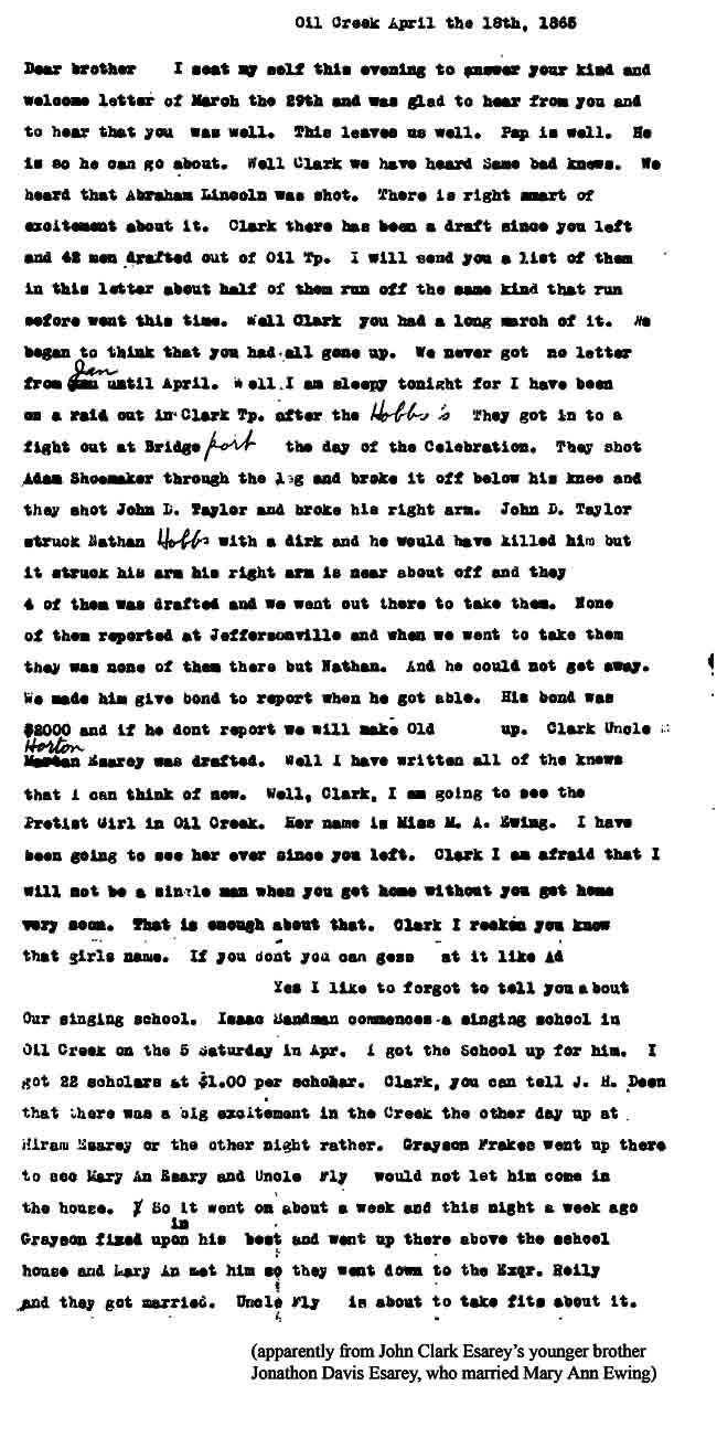 April 18, 1865 letter from brother