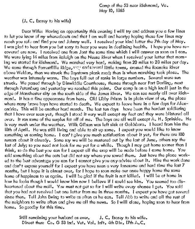 May 10, 1865 letter