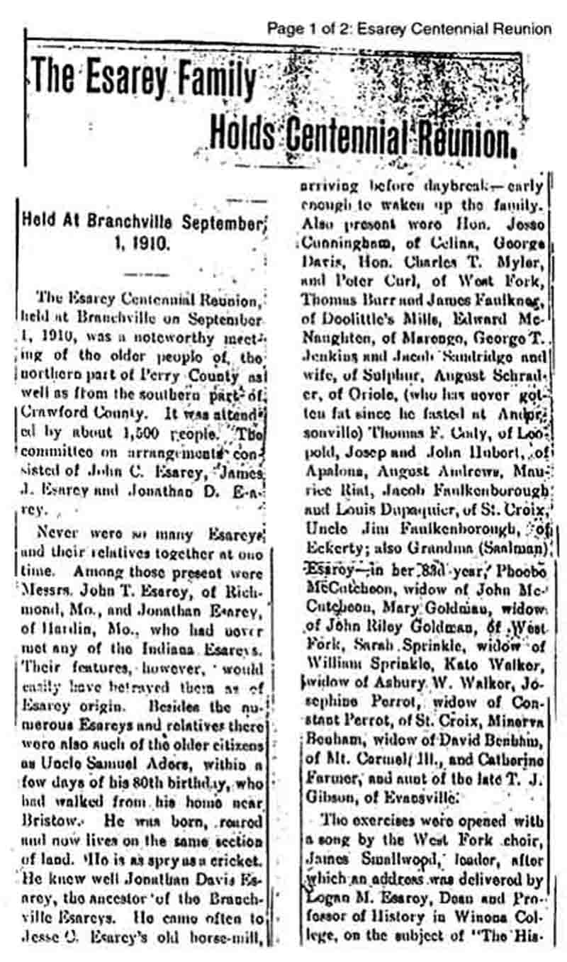 1910 Reunion newspaper account page 1